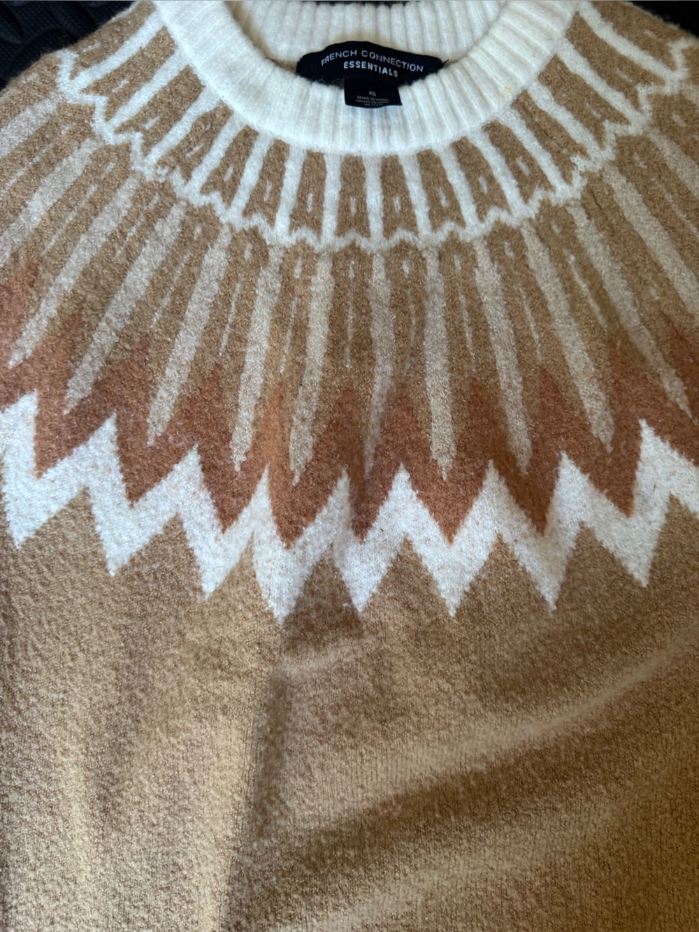 French Connection Tan, White & Brown Nordic Yoke Crewneck Sweater XS - Picture 3 of 4